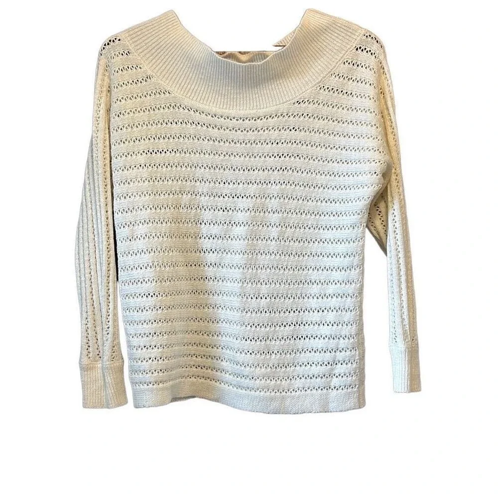 Cream Knit Cowl Neck‎ Sweater Pullover Lightweight Open Weave